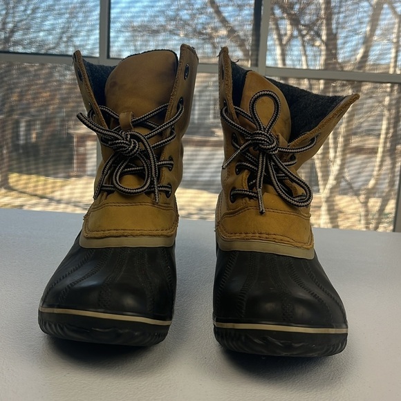 Sorel Slimpack II Boots Lace-up Waterproof Winter Duck Boots Black/Tan Leather - Picture 5 of 9